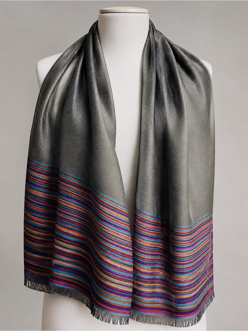 100% Pashmina Scarf – Modern Striped Design (India)